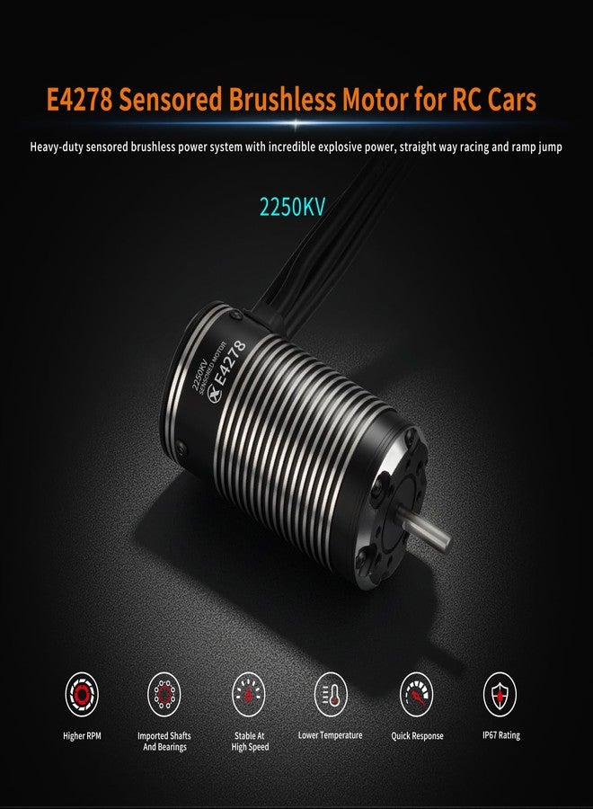 أكس سي محرك XC E4278 بدون فرشات مزود بمستشعرات لسيارات التحكم عن بعد، 2250 كيلو فولت، بطارية ليثيوم بوليمر 3-6 خلايا، مقاوم للماء بمعيار IP67، مناسب لشاحنات مونستر بمقياس 1/8 - Image 3